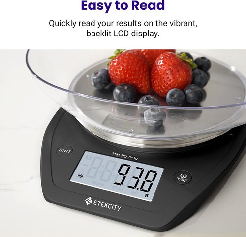 Etekcity Digital Food Scale - Accurate 0.1g Measurements for Weight Loss & Meal Prep | 11lb/5kg, Stainless Steel Black