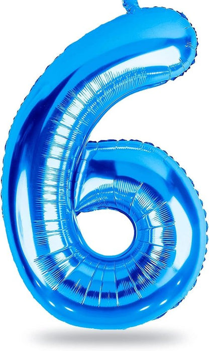 Large Blue Number 6 Balloons by [Brand Name] - Self-Inflating Foil Helium Balloons for 6th Birthday & Anniversaries