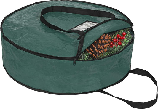 ProPik Christmas Wreath Storage Bag - Heavy-Duty Tear Resistant Material - 30” X 8” - Green with Transparent Card Slot