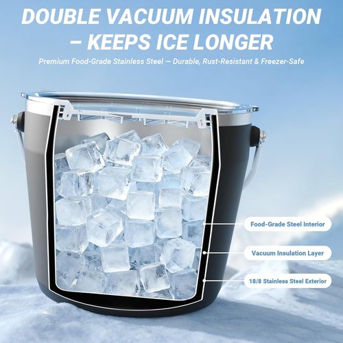 Insulated Beverage & Ice Bucket with Lid - Stainless Steel, Includes Scoop & Tongs, Holds 6 Longnecks or 3 Wine Bottles, Keeps Ice for Hours, Portable Handle for Parties & Outdoors (7.5L)