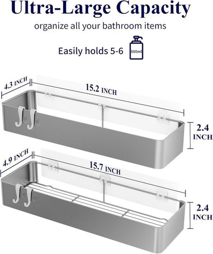 Kitsure Shower Caddy - Rustproof Adhesive Organizer | No-Drill Metal Shelves, Silver Grey, 2 Pack
