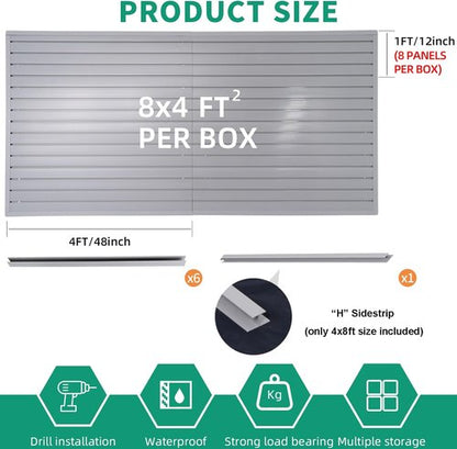 FRAYSCENT Slat Wall Paneling - Durable Garage Storage System | Power Tool Organizer, Grey 4ft x 8ft