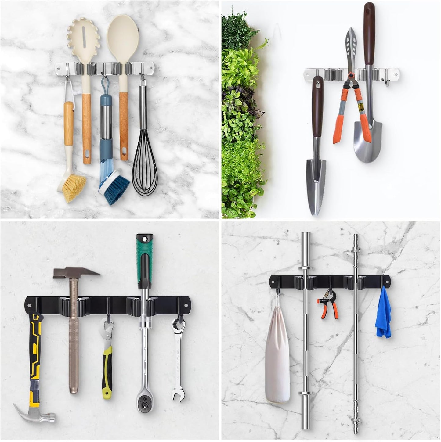 Voze Mop and Broom Holder - 2 Racks & 3 Hooks, Heavy-Duty Wall Mount Organizer for Kitchen & Garage