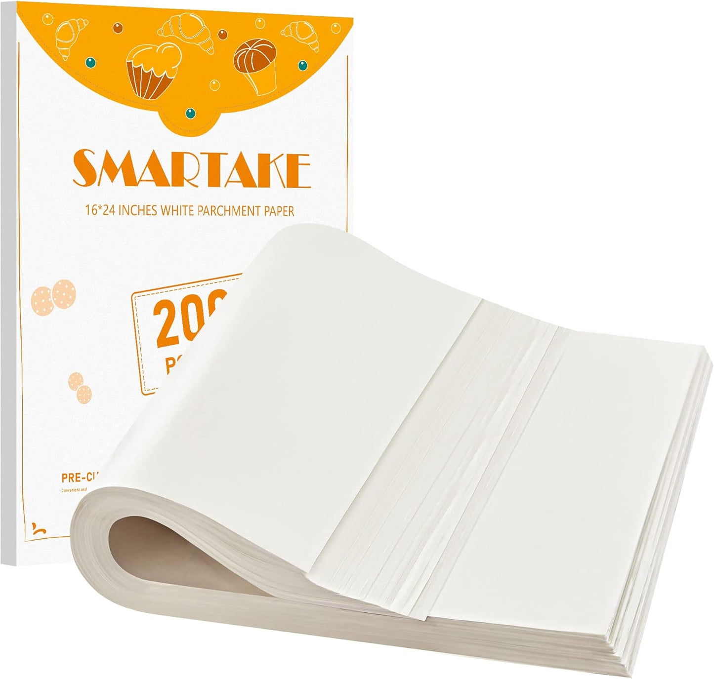 SMARTAKE Parchment Paper Baking Sheets - 200 Pcs Non-Stick Precut 16x24 Inches for Baking, Grilling & More