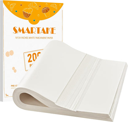 SMARTAKE Parchment Paper Baking Sheets - 200 Pcs Non-Stick Precut 16x24 Inches for Baking, Grilling & More