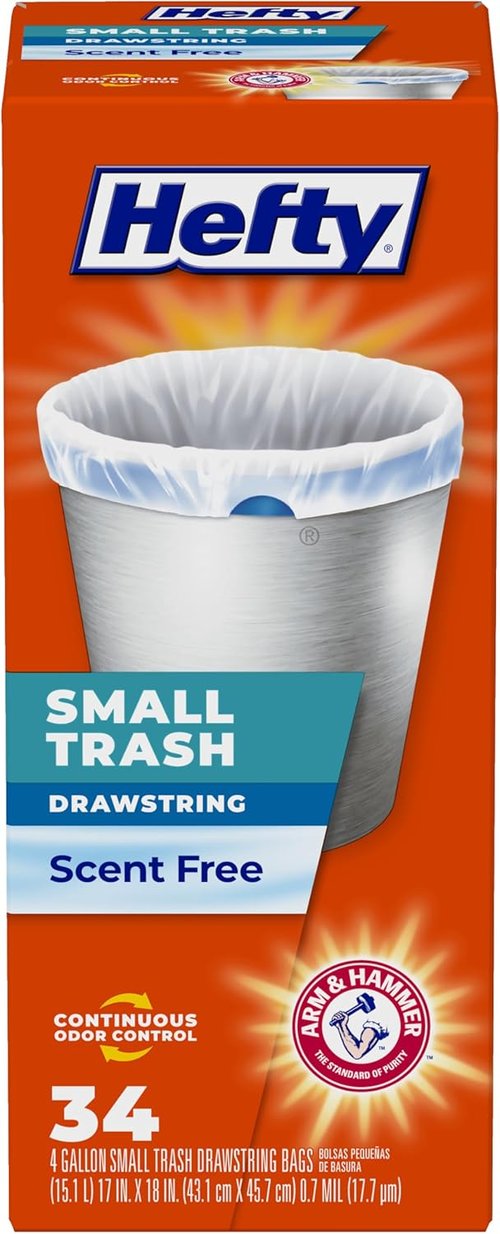 Hefty Small Garbage Bags - Unscented 4 Gallon Size | 34 Count for Easy Waste Disposal