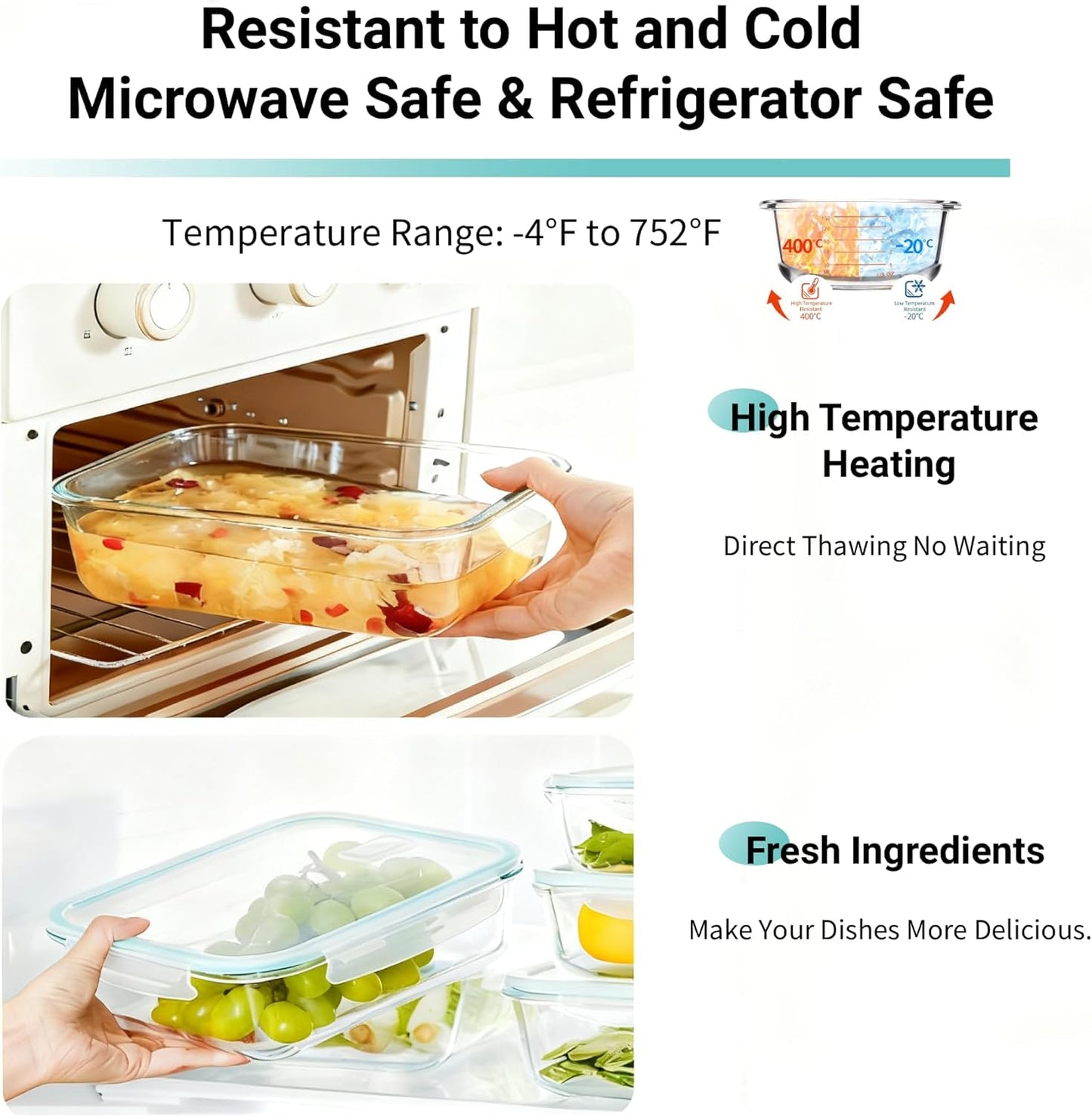 UNITED FLAMES 8-Piece Glass Food Storage Containers - Airtight, Leak-Proof Meal Prep Set | Oven, Microwave & Freezer Safe