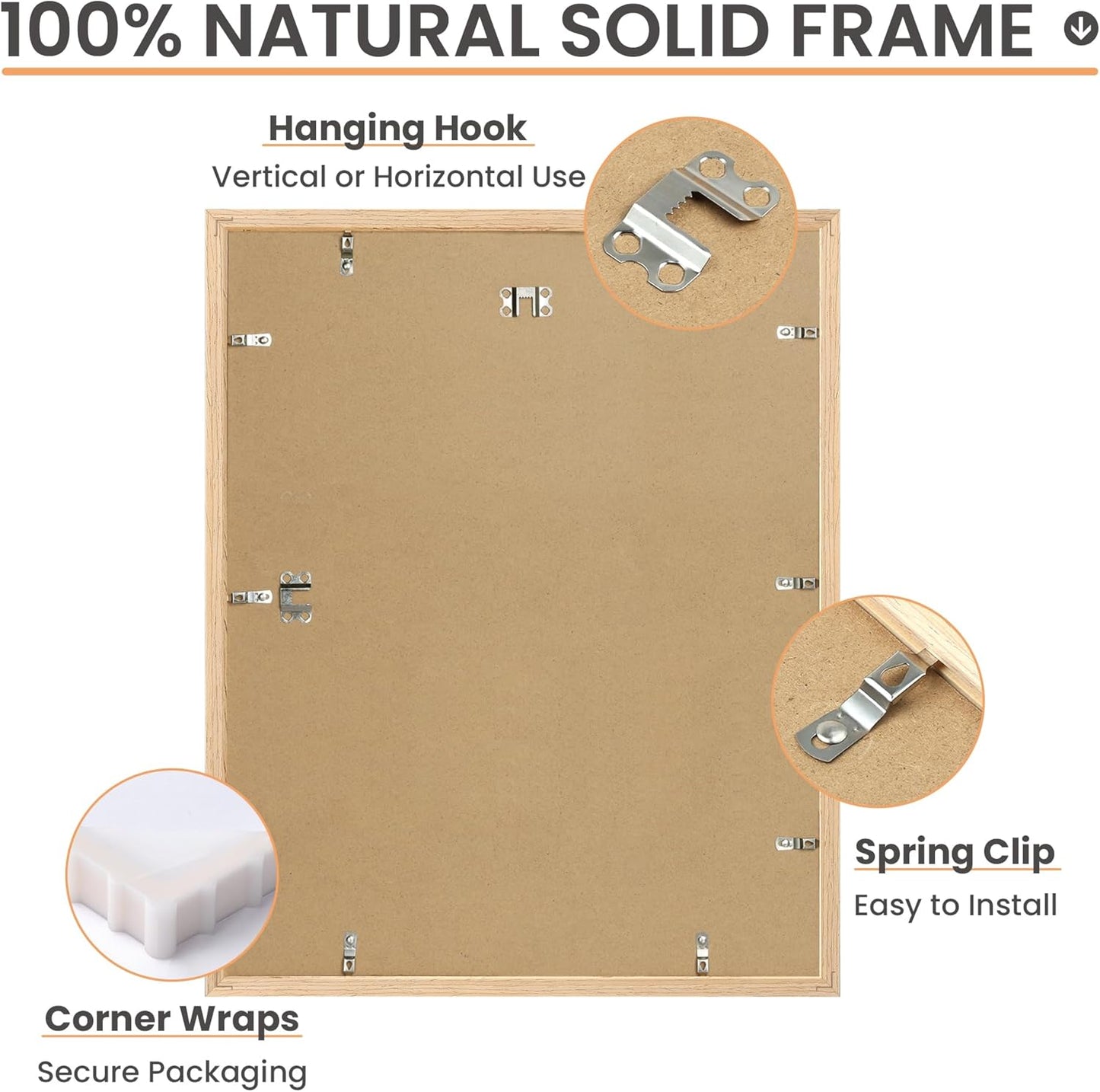 Upsimples 16x20 Picture Frames - Set of 3 Natural Solid Wood for Vertical/Horizontal Display