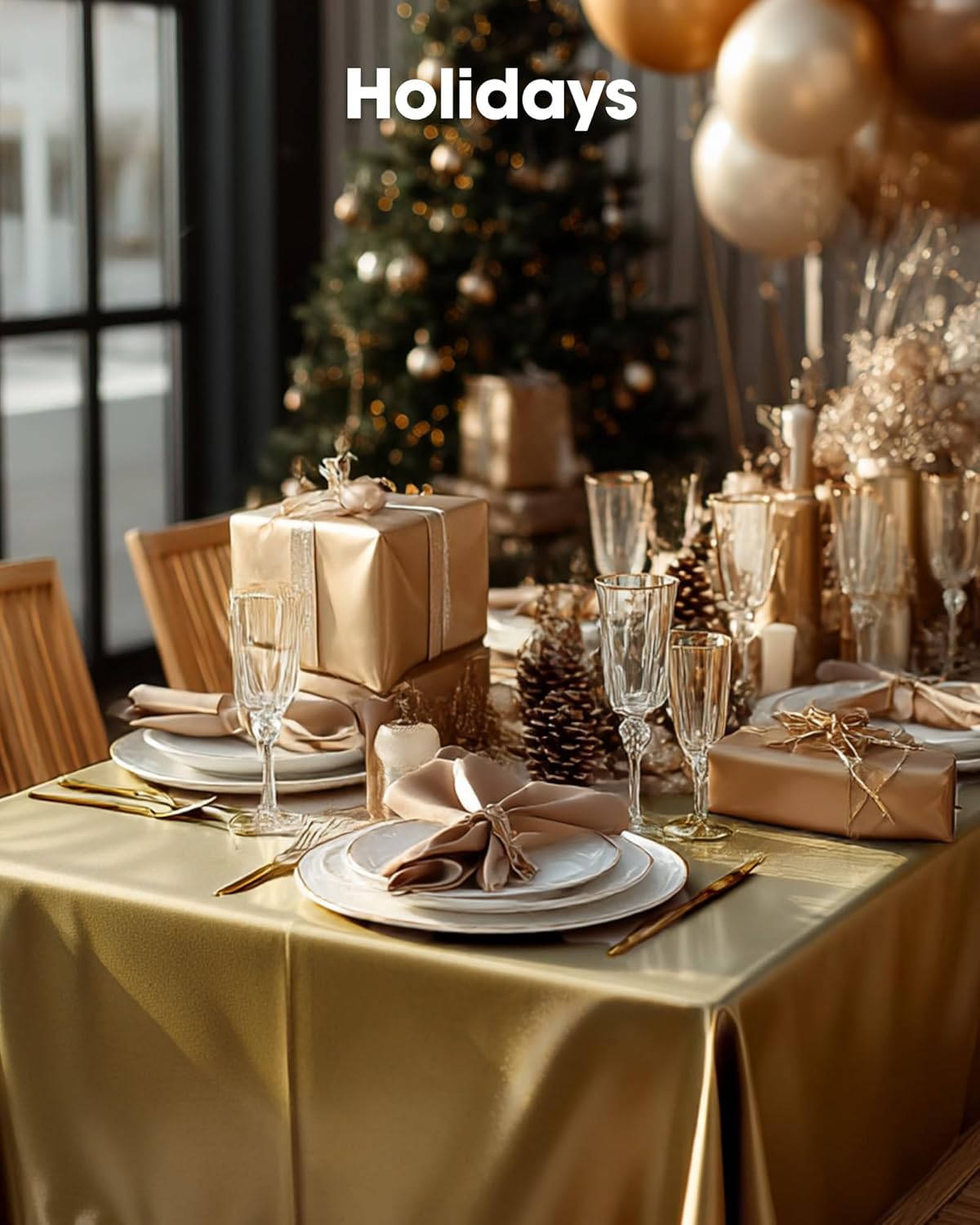 Pureegg Disposable Plastic Table Cloths - 10 Pack, 54 x 108 Inch, Leakproof & Sturdy for Graduation, Thanksgiving, Christmas - Gold