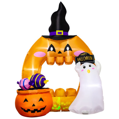 5 Feet Halloween Inflatable Pumpkin Outdoor Decoration with LED Lights, Blow up Halloween Ghost Hollowed Out Archway Pumpkin Inflatable Decor for Indoor Outdoor Yard Halloween Party Photo Spot