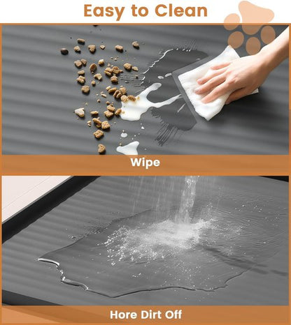 Dog Food Mat - Waterproof Non-Slip Feeding Mat with Raised Edges | 36"x24" Easy to Clean Grey