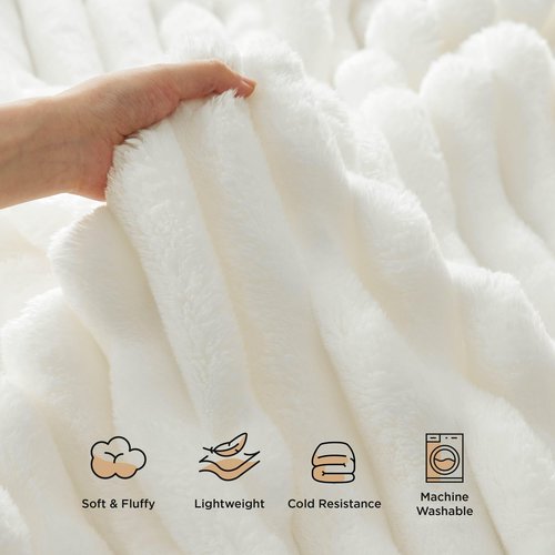 Bedsure White Throw Fluffy Blanket for Bed - 350GSM Super GentleSoft Fuzzy Cozy Fleece Blankets for Women, Cute Small Plush Throws for Girls, 50x60 Inches, Wider Striped Design