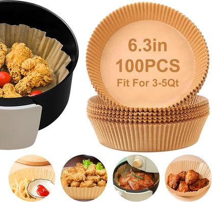 Skiennix Air Fryer Liners - 100 Pcs Non-Stick Parchment Paper for 6.3-Inch Round Air Fryers | Food Grade Accessories