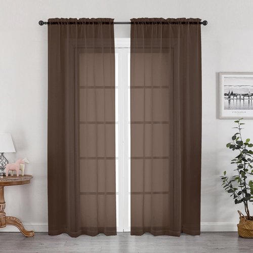 OWENIE Sheer Curtains, Chocolate Sheer Curtains 78 inch Length 2 Panels Set, Rod Pocket Voile Fimly Sheer Drapes for Living Room/Bedroom, 2pcs, Each 42" W x 78" L