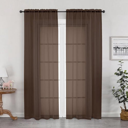OWENIE Sheer Curtains, Chocolate Sheer Curtains 78 inch Length 2 Panels Set, Rod Pocket Voile Fimly Sheer Drapes for Living Room/Bedroom, 2pcs, Each 42" W x 78" L