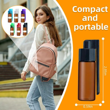 6-Pack Mini Brown Glass Salt & Pepper Shakers with Built-In Spoon, funnel and Sticker, 5ml Leak-Proof Travel Spice Dispensers for Outdoor & Camping