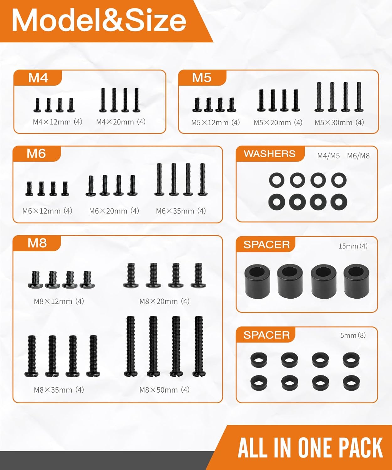 Universal TV Mounting Hardware Kit by [Brand Name] - M4 M5 M6 M8 Screws, Washers & Spacers for TVs up to 80”