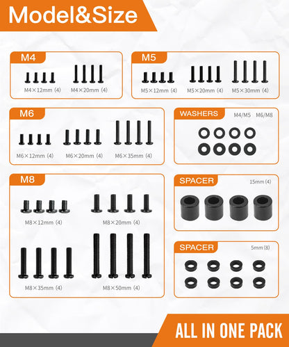 Universal TV Mounting Hardware Screw Kit Set with Box - M4 M5 M6 M8 Screws and Washers Spacers, Replacement Screws for TV VESA Mounting, Fits Most TV/Monitor up to 80 inch