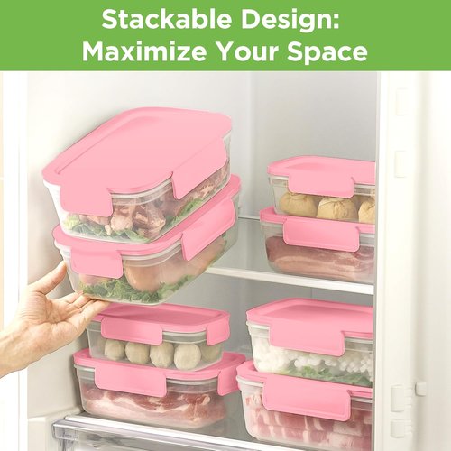 10-Pack Airtight Food Storage Containers by [Brand Name] - BPA-Free Meal Prep | Pink, 47.3oz Each