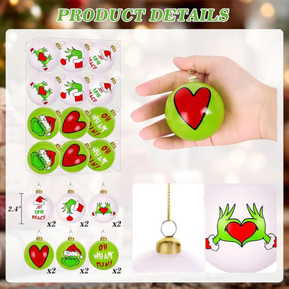 Christmas Decorations, 12 Pcs 2.4" Green & White Christmas Ornaments Set