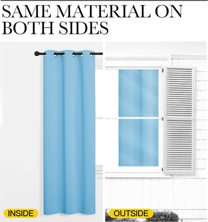 NICETOWN Blue Room Darkening Panels - Extra Long 95" Curtains for Nursery & Dining Room (2 Pieces, 42" Wide)