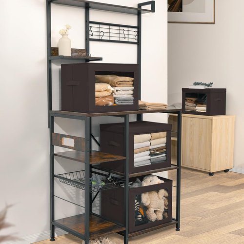 Homsorout Stackable Storage Bins - Large Foldable Closet Organizer with Lids | 6-Pack Brown Cubes