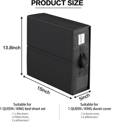 Skiennix Sheet Organizers - Versatile Storage Bins with Lids for Blankets, Clothing & Toys | Black, 3-Pack