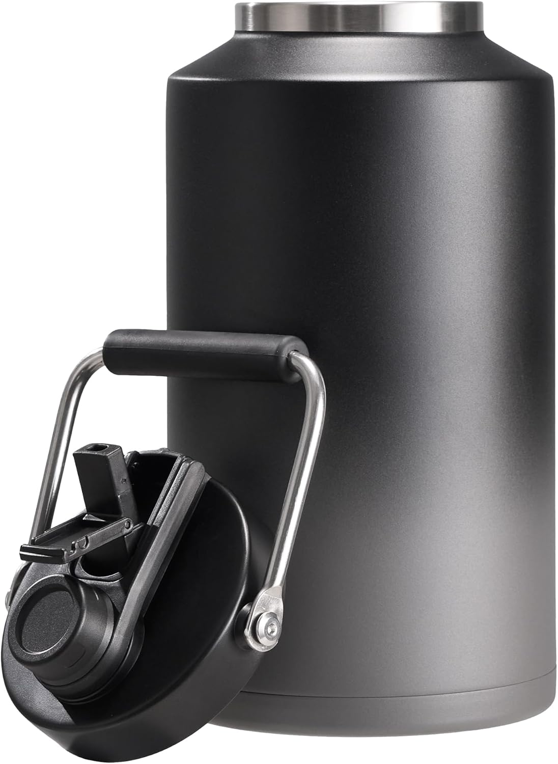 Skiennix One Gallon Insulated Water Bottle - 2-in-1 Straw & Spout Lid, Leakproof, 128oz, Black & Grey