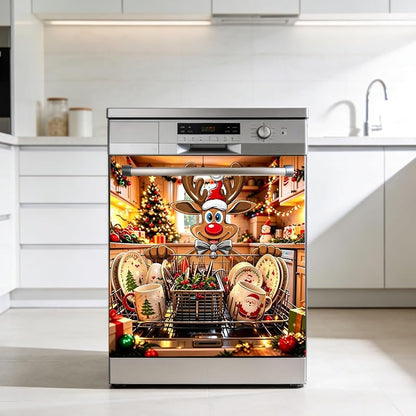 New Christmas Reindeer Dishwasher Door Sticker - Waterproof Vinyl Decal (Variation: New+Christmas Reindeer)