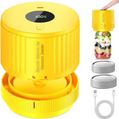 Skiennix Electric Mason Jar Vacuum Sealer Kit - Ideal for Wide & Regular Mouth Jars - Yellow