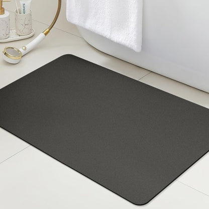 ACCUMTEK Non Slip Bath Mat, Thin Bathroom Rugs Fit Under Door, Quick Dry Bath Mats, Machine Washable Bath Rugs for Bathroom, Bathtub & Kitchen, Bathtub, Charcoal Gray/Solid/24 x17