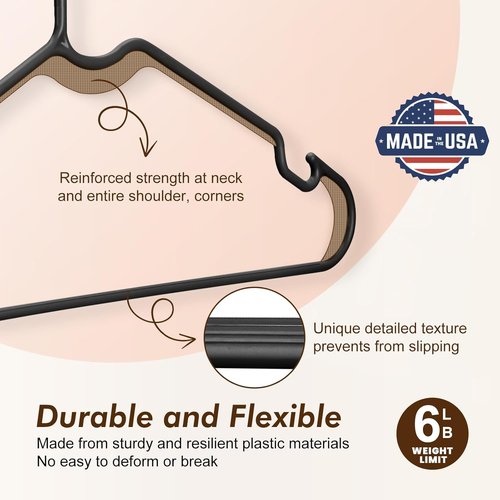 HOUSE DAY Black Plastic Hangers - 50 Pack Lightweight Slim Space-Saving Closet Organizers