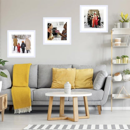 JCJMY 18x18 Picture Frame White with 14x14 Mat, Display Photo 14x14 with Mat or 18 x 18 Without Mat, Wall Hanging Large 18x18 Poster Frame with Shatter Resistant Plexiglass, White