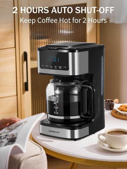Skiennix Programmable Drip Coffee Maker - 12 Cup Capacity with Iced Coffee Function | Black & Stainless Steel