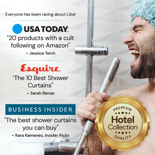 LiBa Waffle Weave Fabric White Shower Curtain, 72 W x 72 H Water Repellent & Heavyweight, Hotel Quality & Cloth Linen Shower Curtains Set and for Bathroom