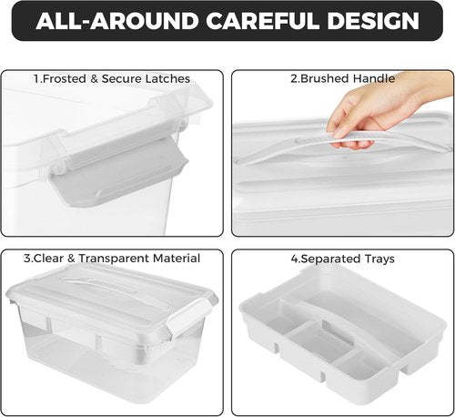 CraftGenes Craft Storage Box - 20 QT Clear Plastic Organizer with Removable Tray & Lids | Ideal for Crafts, Tools, Puzzles