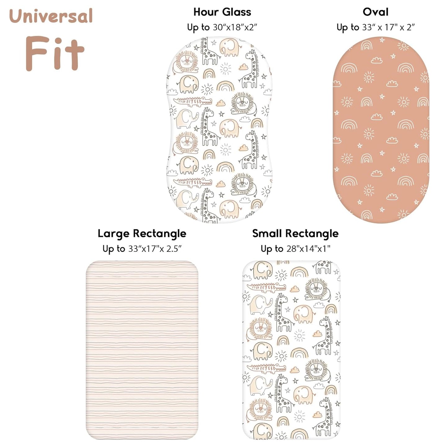 Yoofoss Bassinet Sheets - 3-Pack Fitted Sheets for Halo, Baby Delight & Angelbliss | Soft, Breathable Design (Brown & Animals)
