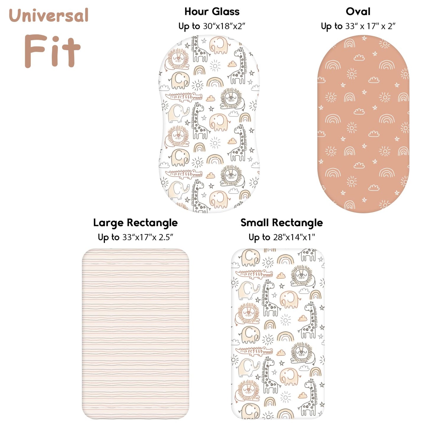 Yoofoss Bassinet Sheets for Baby,3-Pack Fitted Bassinet Sheets Set Compatible with Halo Bassinest Swivel Sleeper,Baby Delight,Angelbliss,Soft Breathable Bassinet Mattress Sheets (Brown+Animals)