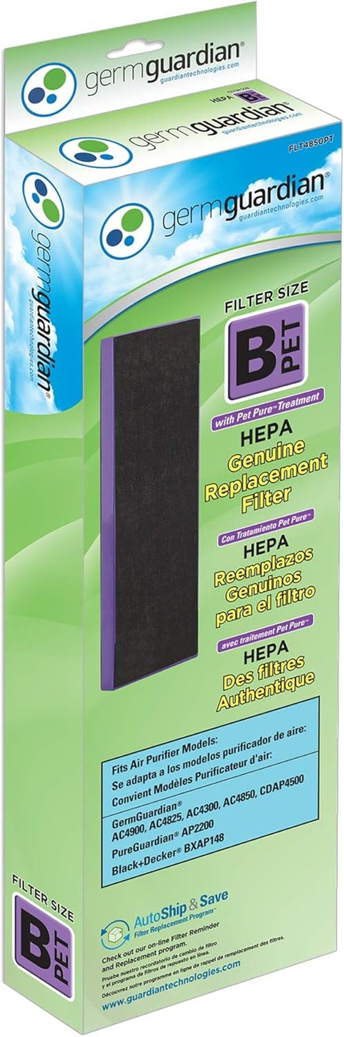 GermGuardian HEPA Replacement Filter B - Removes 99.97% of Pollutants | 4-Pack, Black/Purple