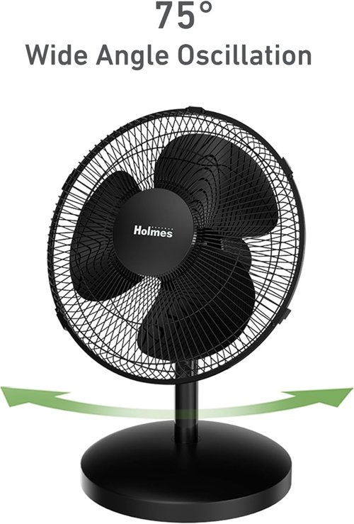 Holmes 12-Inch Oscillating Table Fan - 3 Speeds, 75° Oscillation, Adjustable Tilt | Quiet for Home & Office