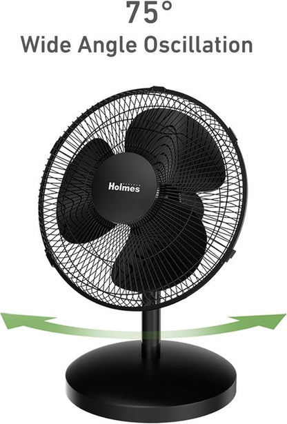 Holmes 12-Inch Oscillating Table Fan - 3 Speeds, 75° Oscillation, Adjustable Tilt | Quiet for Home & Office