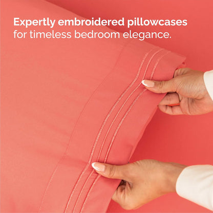 Queen Size 4 Piece Sheet Set - Ultra-Soft Cooling Bed Sheets | Hotel Luxury Bedding in Coral