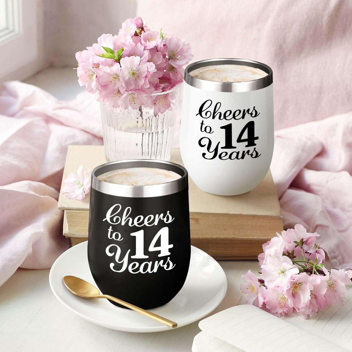 Skiennix 12 OZ Wine Tumblers - Perfect 14th Anniversary Gifts for Couples | Set of 2