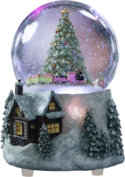MG-7282 Automatic Revolving Train Snow Globe - Color Changing Light Effect, 4 Inches, Plays O Christmas Tree