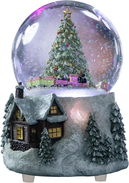 MG-7282 Automatic Revolving Train Snow Globe - Color Changing Light Effect, 4 Inches, Plays O Christmas Tree