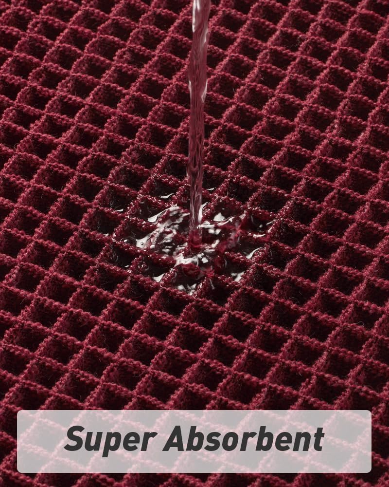 Upgraded Waffle Runner Rug, Super Absorbent Non Slip Bath Mats for Bathroom Floor, Washable Bathroom Runner Rug with Tassels, Ideal for Hallway Bedroom Laundry Room, Burgundy, 2'x 6'(24" x 72")