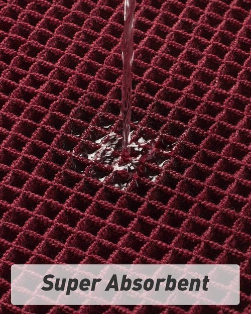 AMOAMI Upgraded Waffle Bath Mat, Super Absorbent Non Slip Bath Mats for Bathroom Floor, Washable Bathroom Rugs with Tassels, Rubber Backed Bathroom Mats, Ultra Soft, 18" x 30", Burgundy
