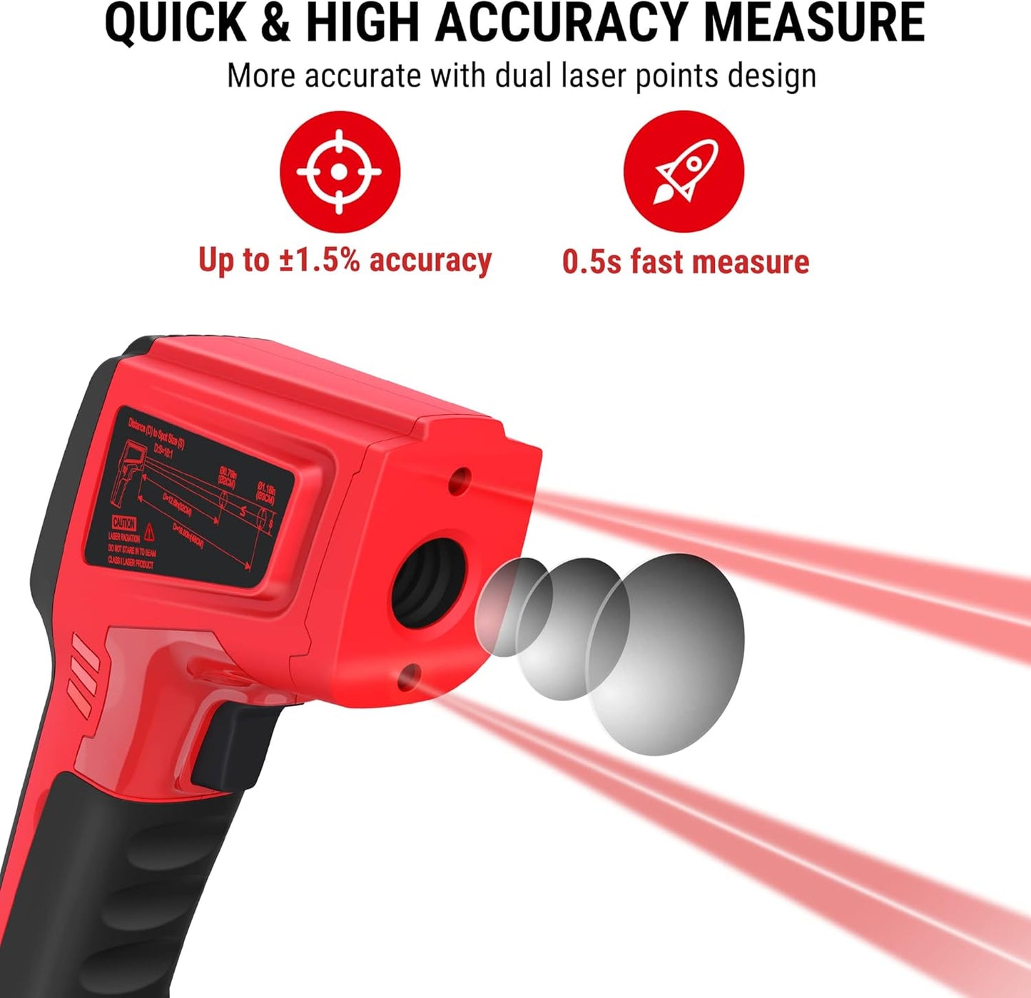 TempPro D50 Dual Laser Infrared Thermometer Gun - Adjustable Emissivity & MAX/MIN/AVG Display for Cooking & Industrial Use