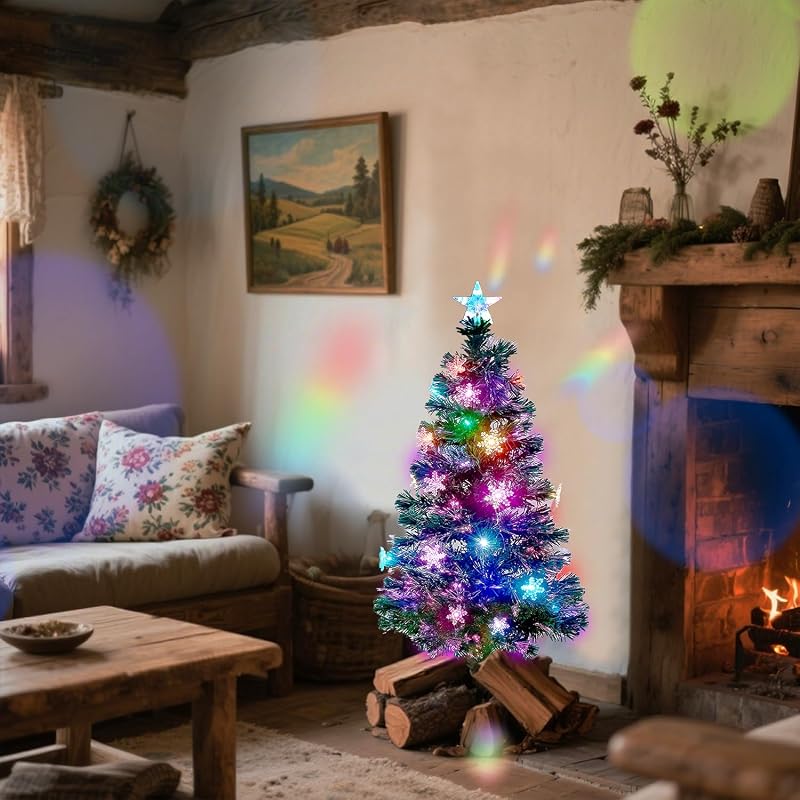 Juegoal 3 ft Pre-Lit Green Artificial Christmas Tree with Color Changing Lights - Variation Regular Christmas Tree+3ft