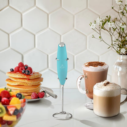 Zulay Classic Coffee Frother Electric - Battery Operated Coffee Blender Handheld - Easy To Use Coffee Whisk Frother - Portable Mini Mixer For Drinks, Coffee, Matcha, Latte (Ocean Aqua)